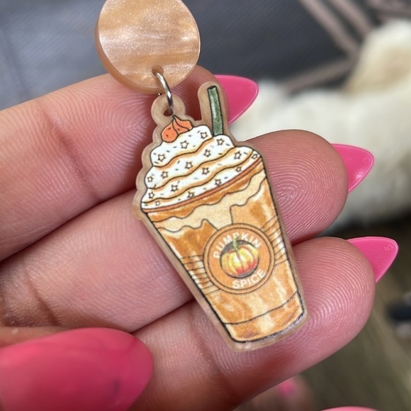 Pumpkin Spice Latte Coffee Drop Statement Earrings - Picture 7 of 11